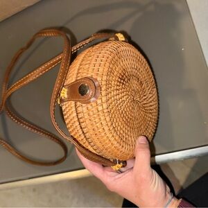 Woven Round Crossbody Bag in Tan